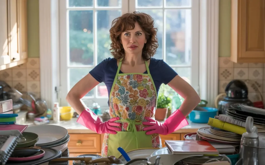 Using the beginner mindset tool kit before you suit up like this lady shown in her apron and plastic gloves getting is the better way way to declutter once and for all